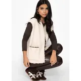 SASSYCLASSY Teddy-Weste mit Leo-Rand in Beige | Gr.: S