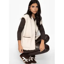SASSYCLASSY Teddy-Weste mit Leo-Rand in Beige | Gr.: S