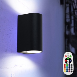 ETC Shop Up and Down Leuchte Aussen LED Außen Haustürlampe Aluminium, Farbwechsel dimmbar mit Fernbedienung, 2x RGB 3W 2x 290lm 3000K, BxH 6,5x14,5 cm, 2er Set