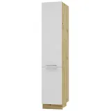 Feldmann-Wohnen Apothekerschrank Kvantum (Türscharniere mit Soft-Close-Funktion, 1 Schublade mit Metallkorb, 1-St., Fronten mit dekorativen Fräsungen und leicht abgerundeten Ecken) 40x59x207cm eiche artisan - weiß (Q-2D14K/40/kargo) braun