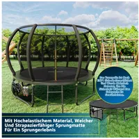 GUNJI Gartentrampolin Gartentrampolin für Kinder 228/305/366/427CM, Tragfähigkeit 150KG, Ø 305 cm, (GS-zertifiziertes Kindertrampolin mit Sicherheitsnetz, Leiter, Schutzmatte, Kürbisdesign) 305 cm