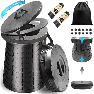 XIUWOUG Campingtoilette Faltbar | Trockentoilette Maximalbelastung 300 Kg | Kompakt Mobile Toilet Φ 38 cm | Camping WC Höhe 8 bis 50 cm | Campingklo Blackout Festivals Garten Reisetoilette