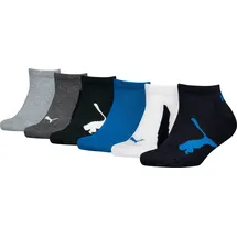 Puma Sneakersocken "PUMA KIDS BWT SNEAKER 6P ECOM", Mädchen, Gr. 31-34, weiß (navy, weiß, strong blau), Materialmix, unifarben mit Farbeinsatz, Socken Sneakersocken, mit verstärkten Nähten