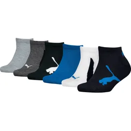 Puma Sneakersocken "PUMA KIDS BWT SNEAKER 6P ECOM", Mädchen, Gr. 31-34, weiß (navy, weiß, strong blau), Materialmix, unifarben mit Farbeinsatz, Socken Sneakersocken, mit verstärkten Nähten