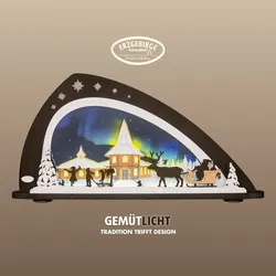 LED Schwibbogen WEIGLA "Weihnachten unterm Polarlicht, moderner Lichterbogen aus Holz & Acryl", braun, B:66cm H:33,8cm T:6cm, Holz, Holz, Schwibbögen, Erzgebirge garantiert, Weihnachtsdeko Innen, Weihnachtsbeleuchtung