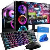 KRAFTPC Gaming PC Komplett-Set AMD Ryzen5 5500 - GeForce RTX5060 8GB - 1TB M.2 NVMe SSD - 32GB RAM - Win11 - 27" TFT - Tastatur/Maus - Gamer Pc - Schwarz