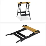 Relaxdays Werkbank klappbar, bis 100 kg, Verstellbarer Arbeitstisch, 4 Spannbacken, HBT 75,5 x 56 x 62 cm, Natur/schwarz
