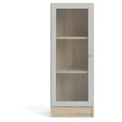 Base Regal 1 Glastür Eiche Struktur Dekor, weiss.
