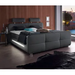 Places of Style Boxspringbett Gina, inkl. Topper und LED-Beleuchtung, schwarz 329/06, , 17194569-0 Kunstleder       LED-Beleuchtung