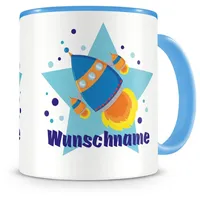 Samunshi® Kindertasse mit Namen Tasse Raumschiff Personalisierte Tasse mit Namen Kinder Kinderbecher mit Namen Kindergarten blau 300ml