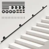 Sunowl Handlauf Treppe, Handläufe für Treppen 3M, Treppengeländer Innen und Außen, Verzinkter Handlauf Schwarz für Behinderte Kinder Altere, Wandhandlauf für Küche BadGarten Treppen