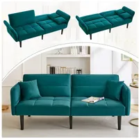 Merax Schlafsofa Samt Funktionsbett klappbares Schlafsofa mit Schlaffunktion, 1 Teile, 2-Sitzer-Sofa mit verstellbarer Rückenlehne und klappbaren Armlehnen grün