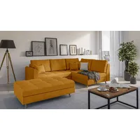 S-STYLE MÖBEL Ecksofa und Fußhocker mit Holzfüßen im skandinavischen Stil Marco aus Gelb Luxusmicrofaser - Ottomane rechts - B/T/H:231 cm/161 c... - Gelb