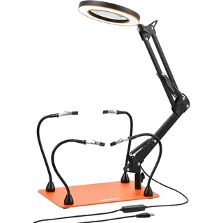 Vevor Löthilfe Dritte Hand, Magnetische Lötstation, 4 flexible Arme, Werkzeug mit 3-facher LED-Vergrößerungslampe & rutschfester Basis, für elektronische Reparaturen, Basteln, Hobby, Heimwerken
