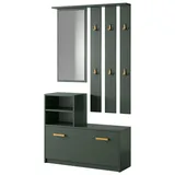 Selsey Flurgarderoben Set Garderobe Flur Wandgarderobe Garderobenpaneel Schuhregal Spiegel Regal Garderobenset Flaschengrün Mit Goldenen Griffen Yesfir