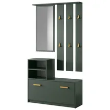 Selsey Flurgarderoben Set Garderobe Flur Wandgarderobe Garderobenpaneel Schuhregal Spiegel Regal Garderobenset Flaschengrün Mit Goldenen Griffen Yesfir