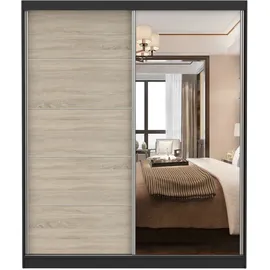 fabryka mebli idźczak Schwebetürenschrank Bella 183 x 218 x 61 cm Schwarz/Sonoma