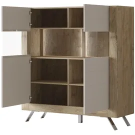 LEONIQUE Highboard »Kasai«, Höhe 136,5 cm, 2 Türen mit Glaseinsatz, beige