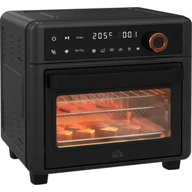 Homcom Minibackofen mit Umluft 13L Mini Ofen mit Backblech, Grillrost und Krümelblech, 40 °C-220 °C Heißluftfritteuse mit 12 Programmen, Frittierkorb, 12h Timer, 1500W, Edelstahl