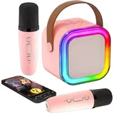 Auviso auvisio Karaoke Lautsprecher: Karaoke-Maschine mit 2 Mikrofonen, RGB-LEDs, Bluetooth, USB, microSD
