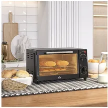 Homcom Mini Ofen mit Backblech, Grillrost, 100 °C-230 °C, mit einstellbar Temperatur und Garzeit, 60 Min. Timer, 750W, Edelstahl, Schwarz