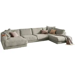KAWOLA Sofa MADELINE Wohnlandschaft U-Form Cord steingrau Longchair links