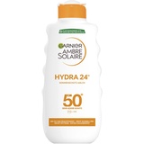 Garnier Ambre Solaire Hydra 24H Sonnenschutz-Milch LSF 50+, schnell einziehend, nicht fettend, wasserfest, 200 ml