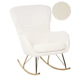 Schaukelsessel Weiß Bouclé Stoff Mit Armlehnen Goldene Beine Für Wohnzimmer Kinderzimmer Schlafzimmer Wohnbereich Modernes Design