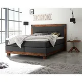 Hasena Chicago Boxspringbett 140-180 cm braun / Anthrazit, Liegefläche:180 x 200 cm, Topper:Base-Topper