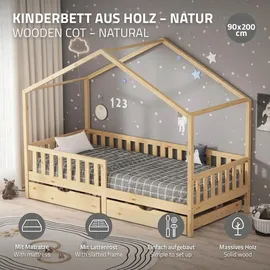 ML-Design Hausbett 90 x 200 cm Kiefer naturbelassen beige