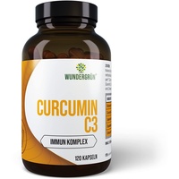 WUNDERGRÜN® Curcumin C3|Hochwertiges Kurkuma-Extrakt|hohe Bioverfügbarkeit dank Piperin|95% Curcuminoide & 100 mg C3 Complex|120 Kapseln|vegan