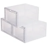 OKWISH Schuhbox 3er Set Schuhkartons Schuhboxen Schuhkasten Schuhorganizer Stapelbar (Schuh-Organizer mit ABS magnetischer Tür, 3 St., Transparent Kunststoff Schuhaufbewahrung mit Deckel bis Größe 46), Schrank Schuhbehälter Schuhvitrine für Sneaker Schuhe Aufbewahrung weiß