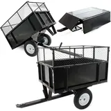 Wiltec Kippanhänger 166,5 x 77,5 x 106 cm 300 kg, Anhänger Kipper für Rasentraktor mit Gitter u. abnehmbaren Seitenwänden, Anhänger mit Kippfunktion