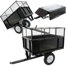 Wiltec Kippanhänger 166,5 x 77,5 x 106 cm 300 kg, Anhänger Kipper für Rasentraktor mit Gitter u. abnehmbaren Seitenwänden, Anhänger mit Kippfunktion