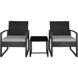 Tectake tectake® Rattan Sitzgruppe Granada mit Tisch für 2 Personen UV-beständig, höhenverstellbare Kunststofffüße