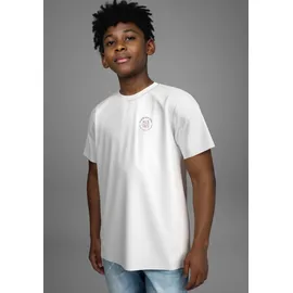 H.I.S. T-Shirt H.I.S "2er Pack Shirt mit Logoprint für Jungen", Jungen, Gr. 128/134, schwarz (schwarz, weiß), Single Jersey, Obermaterial: 100% Baumwolle, unifarben, Basic hüftlang, Rundhals, Shirts T-Shirt, Für TEENS. 2er Pack T-Shirts