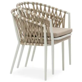 Idimex Gartenmöbel Set SUNNY mit ausziehbarem Esstisch und 8 Stühlen, Esstisch Gestell aus Alu in weiß, Seilbespannung der Stühle in beige, Essgruppe ... - Weiß