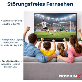 PremiumX PXA100 Satellitenschüssel 100cm Aluminium Hellgrau Satellitenantenne SAT Spiegel mit LNB-Tragarm und Masthalterung