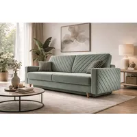 MOEBLO Schlafsofa CALIFORNIA, Sofa aus Samtstoff Couch für Wohnzimmer Sofagarnitur Polstersofa Wohnlandschaft Velours 230x96x97cm, mit Bettkasten und Schlaffunktion grün
