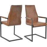 Dynamic24 Esszimmerstuhl 2er Set braun Kunstleder-Optik Polsterstuhl Stuhlset Küchenstuhl
