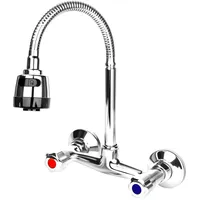 Rzspher Wand-Zweigriffmischer aus Messing, 360° Schwenkbarer Spültisch, Warm und Kaltwasserschaltung, Wandarmatur Küche Spültischarmatur, 2 Wasserablassmodus, für Küchen usw