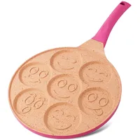 Joeji's Kitchen Joejis Pancake Crepe Pfanne mit 7 Mulden mit Smiley-Gesichtern - 26,5 cm Antihaft Leichte Aluminiumguss - Induktion - Spaß für Kinder - Mehrzweck Palatschinken Pfanne Spiegelei - Rosa
