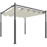 Garten-pergola, 3 X 3 M, Ausziehbares Dach Und Magnetpad, Outdoor-baldachin, Garten-pavillon, Upf30+, Metall, Cremeweiß