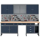 Küpper Werkbankset 70412-3, Breite 240 cm, Werkbank, Hängeschrank, Lochwand (Dunkelblau, 240 cm)