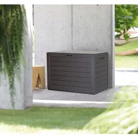 Prosperplast Woodebox Gartenbox Kissenbox Gartentruhe Verschließbar (190 Liter, Umbra)