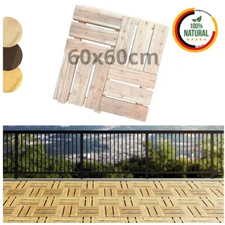 Floranica Trittsteine Holzfliese Terrassenfliese Massives Lärchenholz Balkonfliesen, 60x60 cm, Unbehandelt, 1-St., Fein Geriffelt Bodenbelag mit Drainage Balkon-Bodenbelag für Outdoor gelb 60 cm x 60 cm