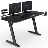 SENSE7 Schreibtisch Nomad Classic, Gaming Tisch 140x60, PC Tisch mit Kopfhörerhaken, Getränkehalter, Controller Halter, Gaming Computertisch mit Kohlefaseroberfläche, Ergonomischer Gaming Desk