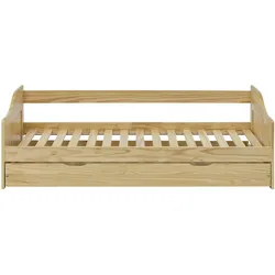 SIT Möbel Bett 90 x 200 cm | Kiefer-Holz massiv | inkl. 1 Unterbett | inkl. 2 Lattenrosten | B208xT97xH66cm | natur lackiert | 19000-77 | Serie BETT