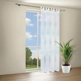 Gerster Gardine GERSTER "Indira" Gr. 1, grün (mint, weiß), B:140cm H:245cm, Wirkware, Polyester, Gardinen, Gardine, Schlaufenschal "Indira" mit Prägedruck