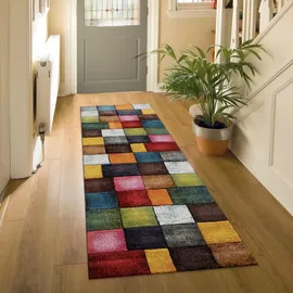 Paco Home Kurzflor Wohnzimmer Teppich Bunt Karo Design Vierecke Mehrfarbig, Farbenfroh - Bunt